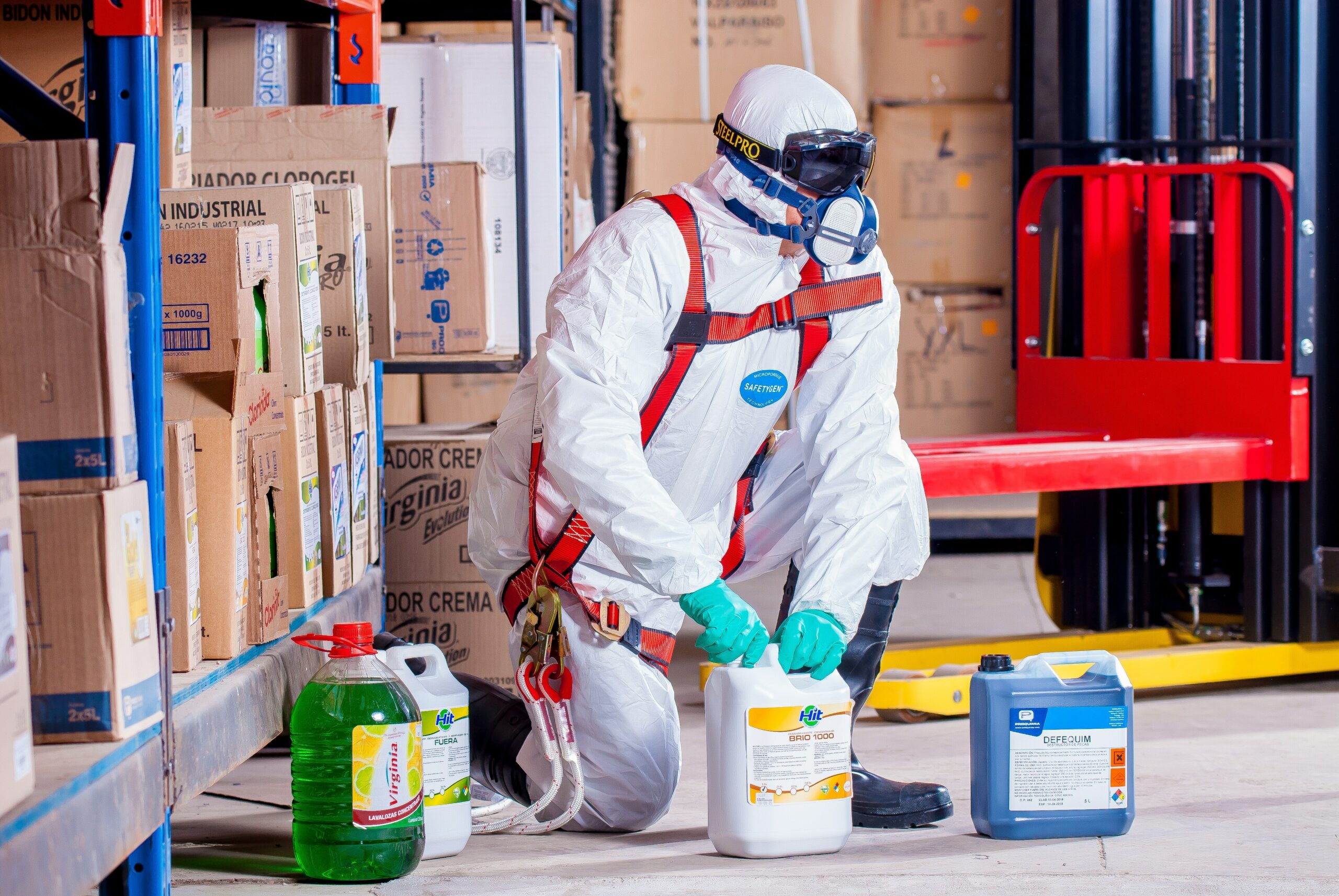 Worker wearing PPE when using examples of hazardous substances